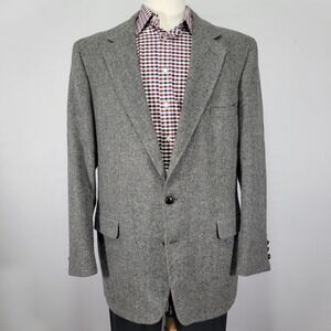 VTG John Alexander Men's Tweed Sport Coat Blazer Two Button Gray Herringbone 46R